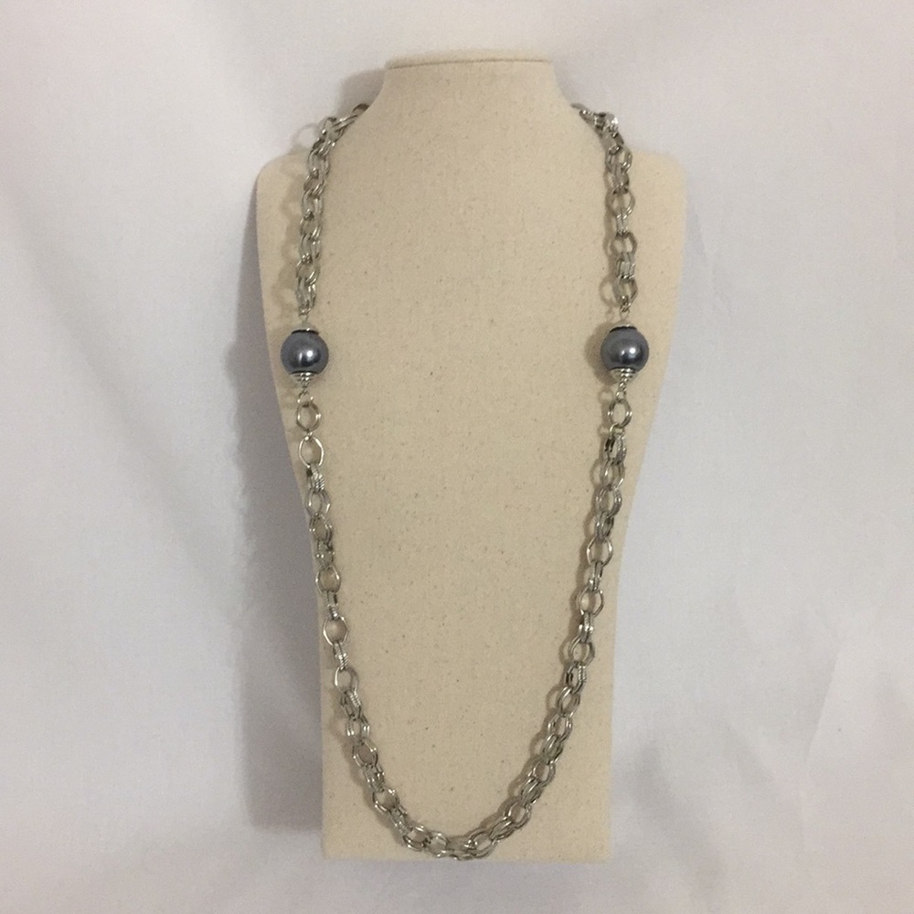 Ali-Khan Silver Tone  Long Necklace - Picture 2 of 4